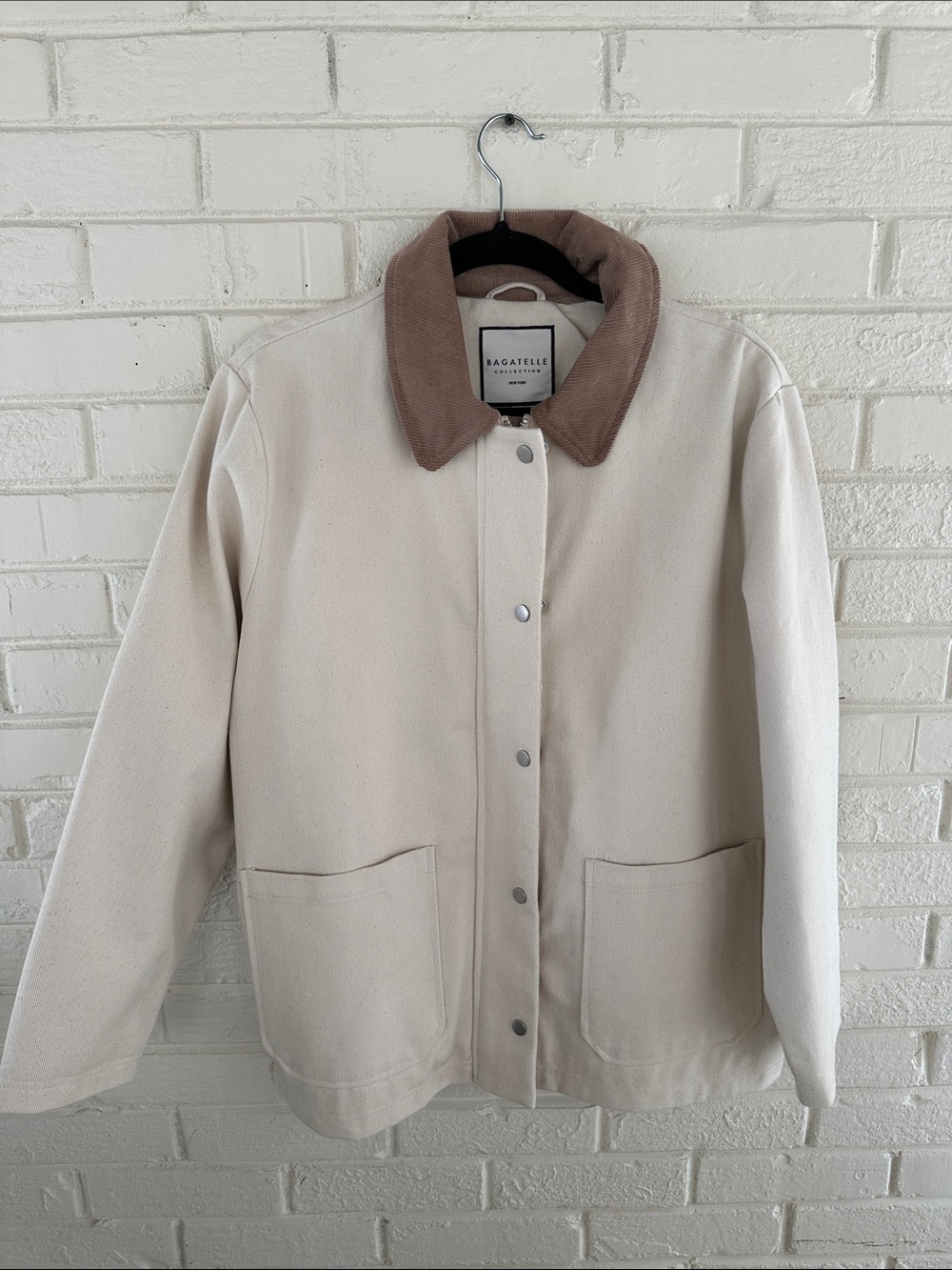 NWOT Bagatelle Collection Off White Cream Utility Barn Chore Canvas Jacket L